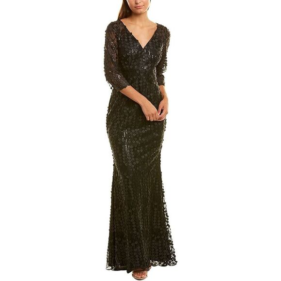 CARMEN MARC VALVO INFUSION Dresses & Skirts - CARMEN MARC VALVO INFUSION Womens Black 3d Applique 3/4 Sleeve Formal Dress 2